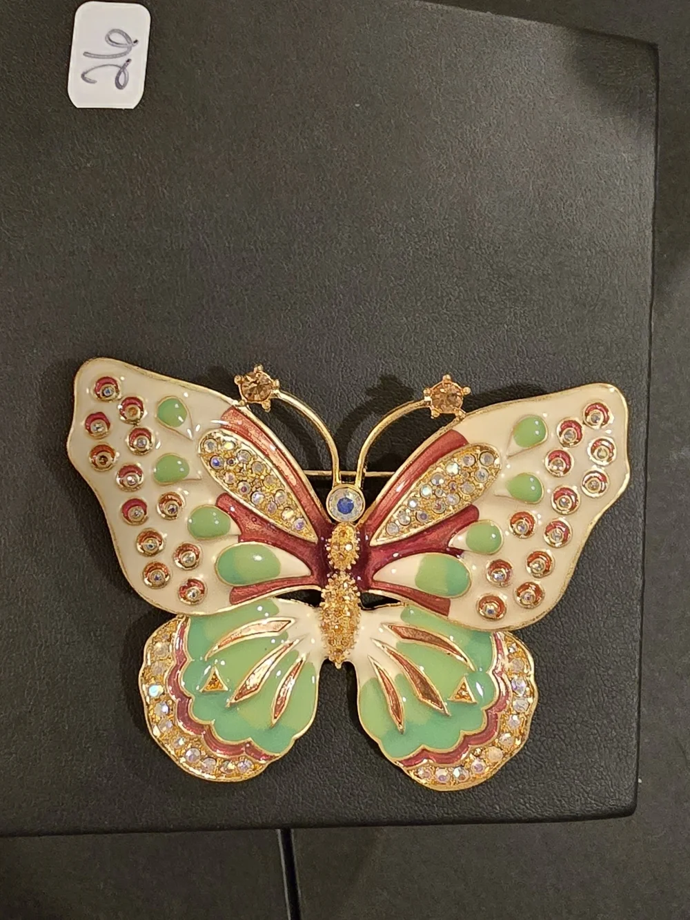 Kenneth Cole Gold-Tone Butterfly Brooch with Green and Cream Enamel